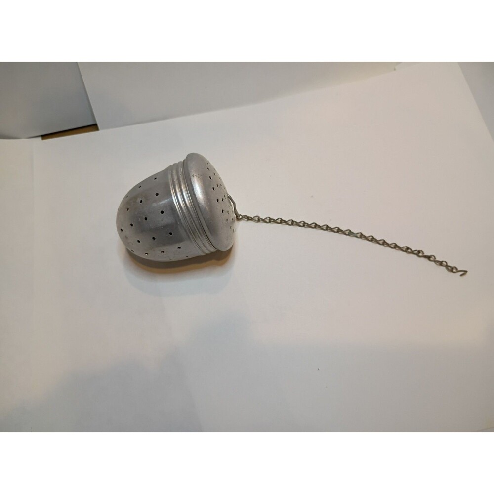 Vintage Aluminum Acorn Tea Ball Infuser – Screw-On Lid with Chain & Hook - 2.25"